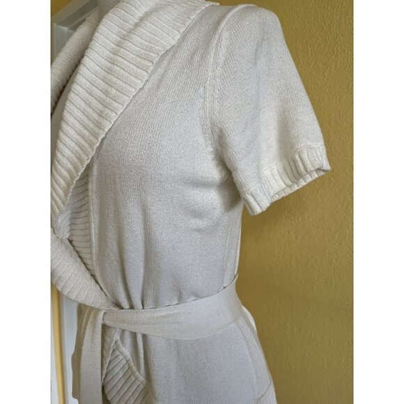 BCBG MAX AZRIA Short Sleeve Summer Spring Knit Cardigan Sweater Top Size M Ivory - Picture 4 of 9